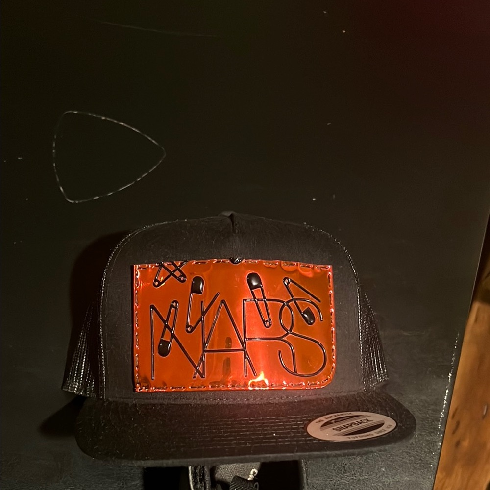 Black Snapback Hat With Red Graphic Patch - image 1